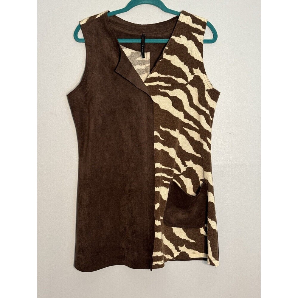 IC by Connie‎ k Sz L Textured Color Block Longline Button Vest Lagenlook USA